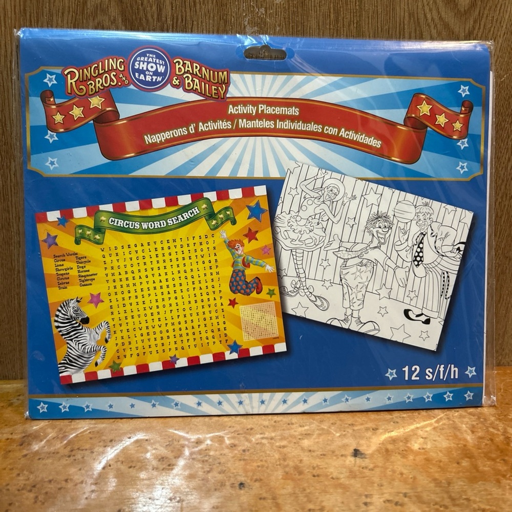 Ringling Bros Circus Party Activity Placemats zebra clown collect 12 pcs NEW